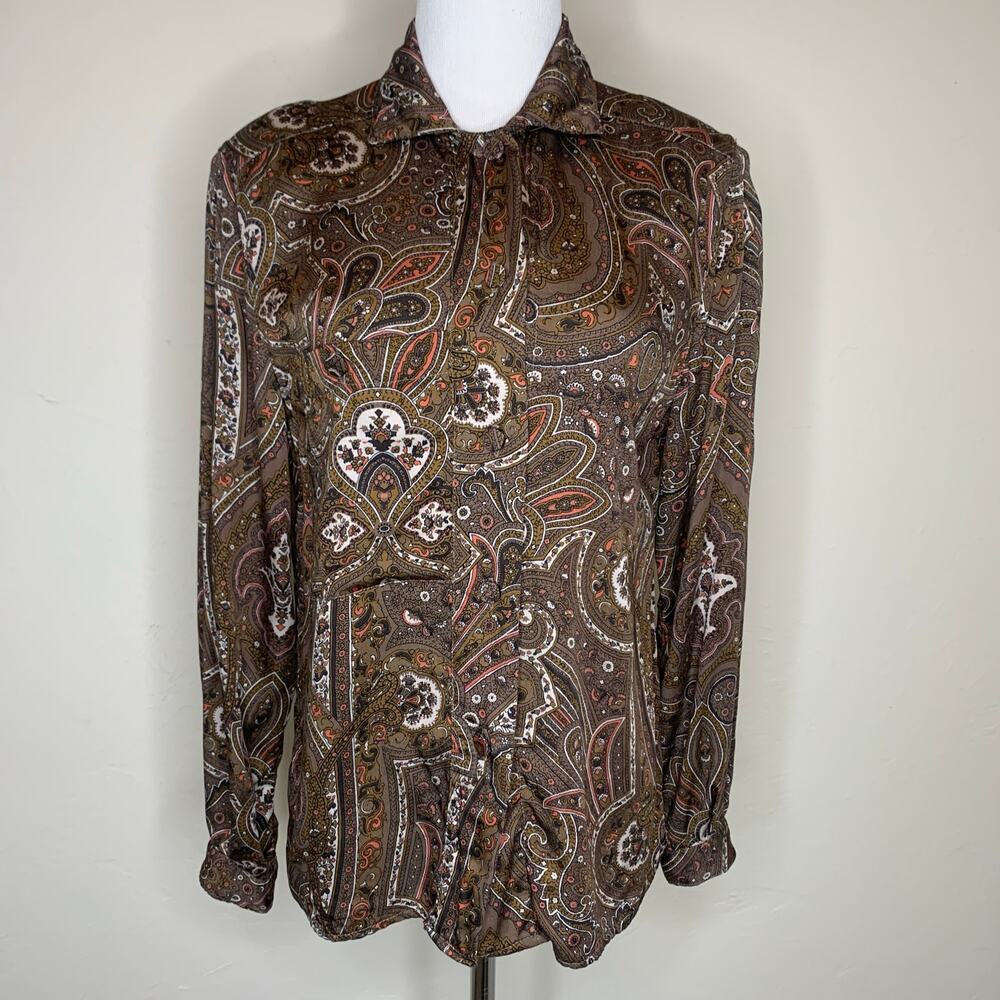 VIntage Brown Paisley Print ? Rayon Shirt Sz Small Blouse